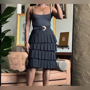 O/U Wear by Lizzy Black Layered Pleated Skirt – Size 12 with Belt Loop Detail